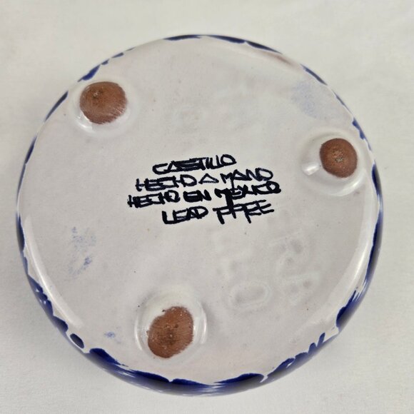 Blue White Trinket Box w/Lid Signed Castillo Hand Made in Mexico Glazed Pottery - Picture 7 of 12